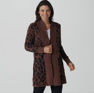 Isaac Mizrahi Leopard Print Open Front Cardigan Long Tunic Sweater Size L